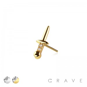 316L SURGICAL STEEL THREADLESS PUSH IN MULTI CZ DAGGER TOP PART